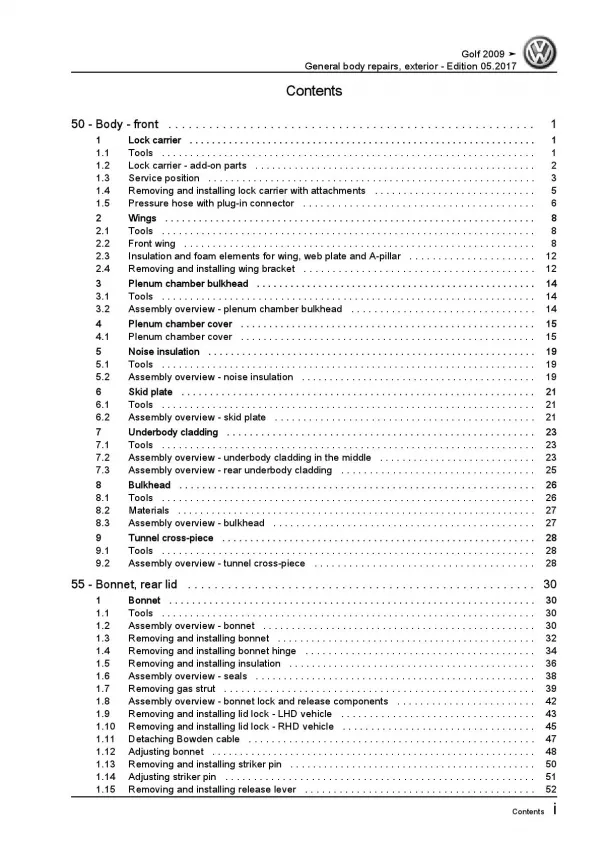 VW Golf 6 type 1K 5K 2008-2012 general body repairs exterior repair workshop pdf