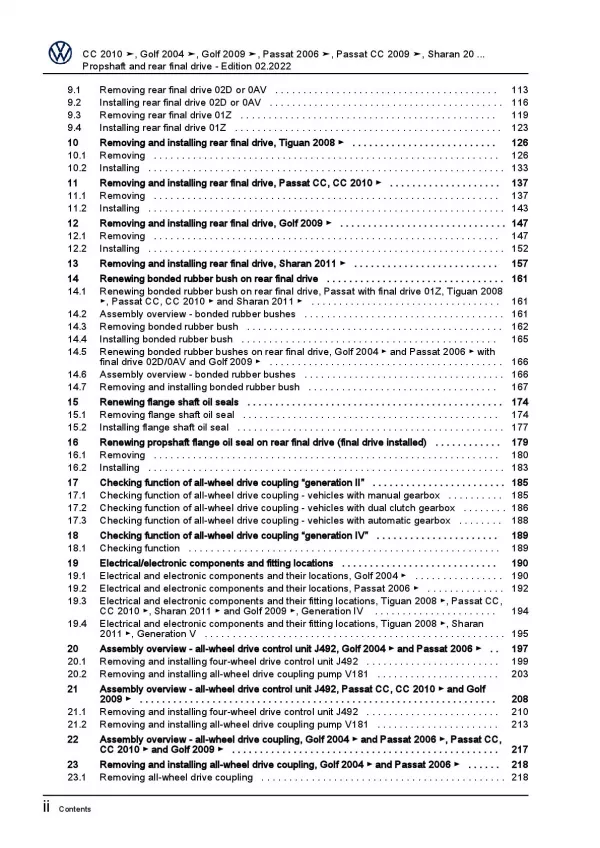 VW Golf 6 1K 5K 08-12 propshaft and rear final drive repair workshop manual pdf