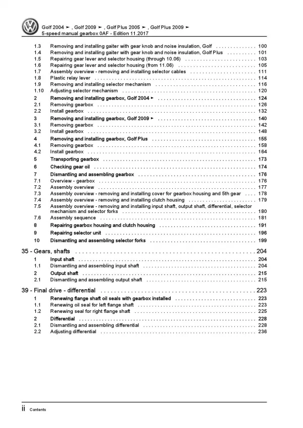 VW Golf 6 1K 5K 2008-2012 5 speed manual gearbox 0AF repair workshop manual pdf