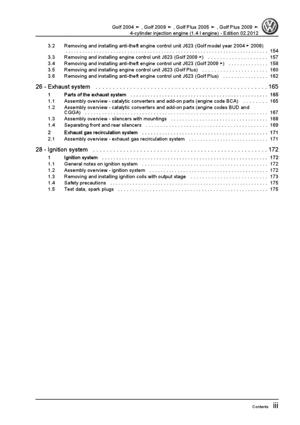 VW Golf 6 1K 5K 2008-2012 4-cyl. 1.4l petrol engines 75-80 hp repair manual pdf