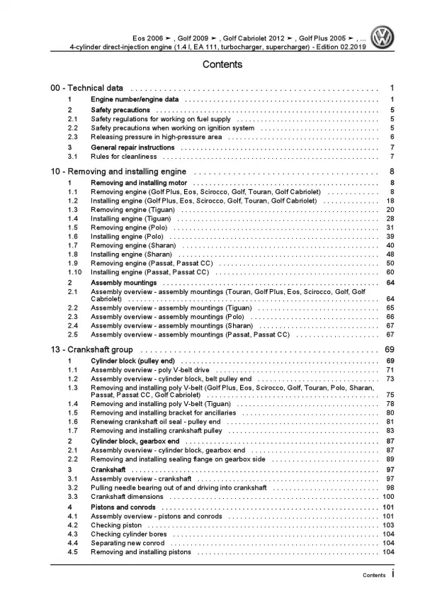 VW Golf 6 1K 5K (08-12) 4-cyl. 1.4l petrol engines 140-180 hp repair manual pdf