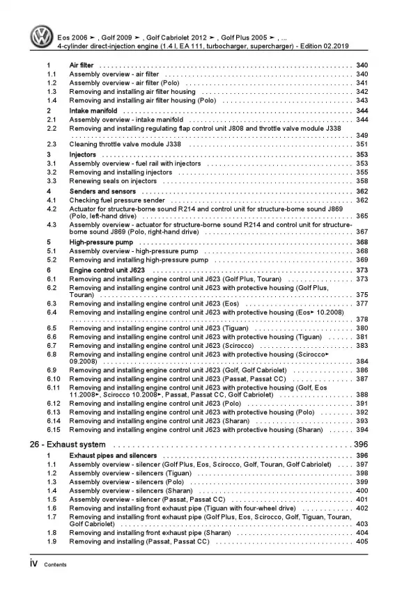 VW Golf 6 1K 5K (08-12) 4-cyl. 1.4l petrol engines 140-180 hp repair manual pdf