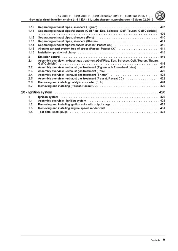 VW Golf 6 1K 5K (08-12) 4-cyl. 1.4l petrol engines 140-180 hp repair manual pdf