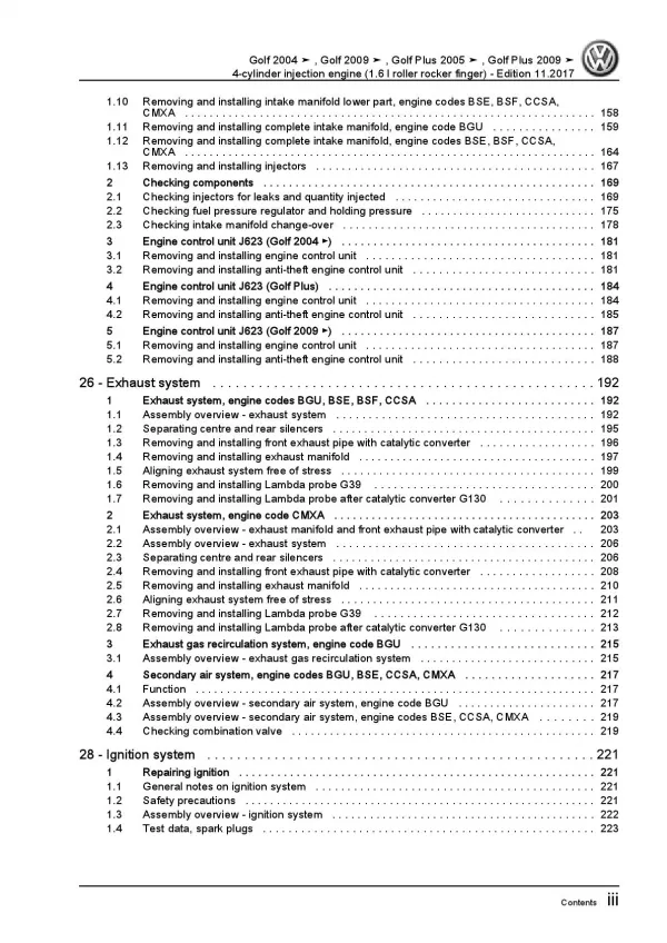 VW Golf 6 1K 5K 2003-2008 4-cyl. 1.6l petrol engines 102 hp repair manual pdf