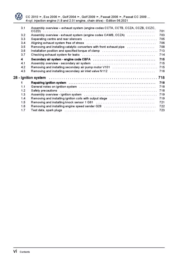 VW Golf 6 1K 5K 2003-2008 4-cyl. petrol engines 152-211 hp repair manual pdf