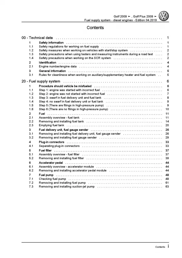 VW Golf 6 1K 5K (08-12) fuel supply system diesel engines repair workshop manual