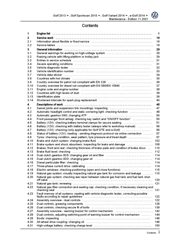 VW Golf 7 Sportsvan AM 2014-2018 maintenance repair workshop manual pdf file