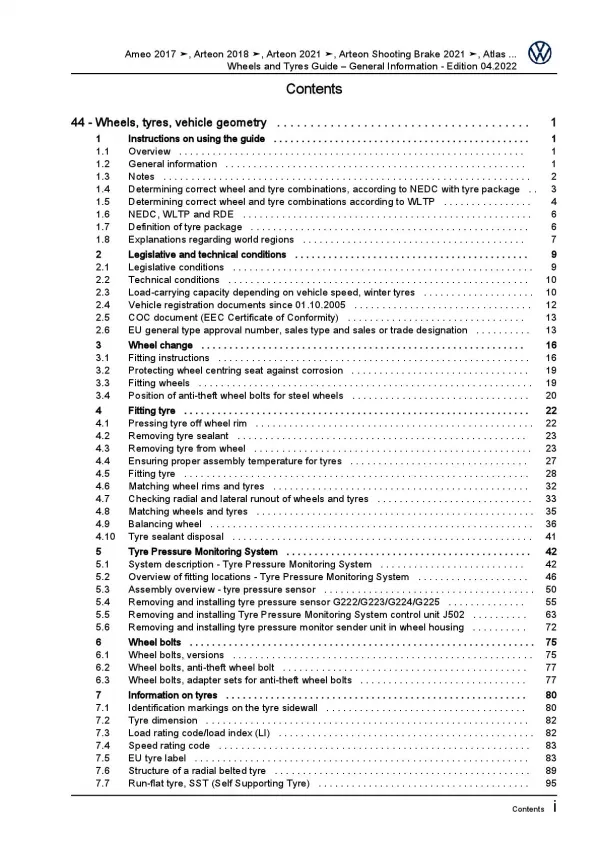 VW Golf 7 Sportsvan AM (14-18) wheels tyres general info repair workshop manual