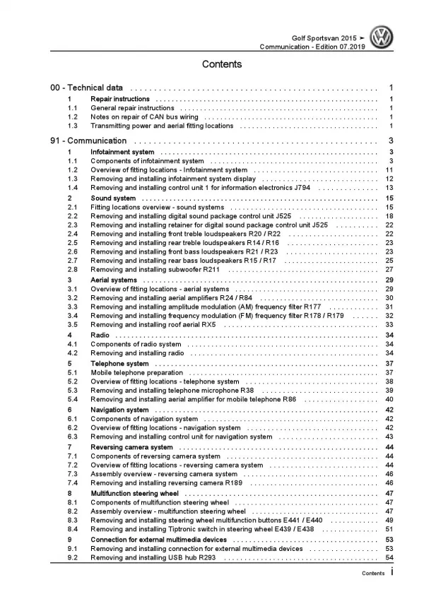 VW Golf 7 Sportsvan AM (14-18) communication radio navigation repair manual pdf