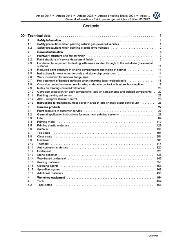 VW Golf 7 Sportsvan (14-18) general info paint passenger vehicles repair manual