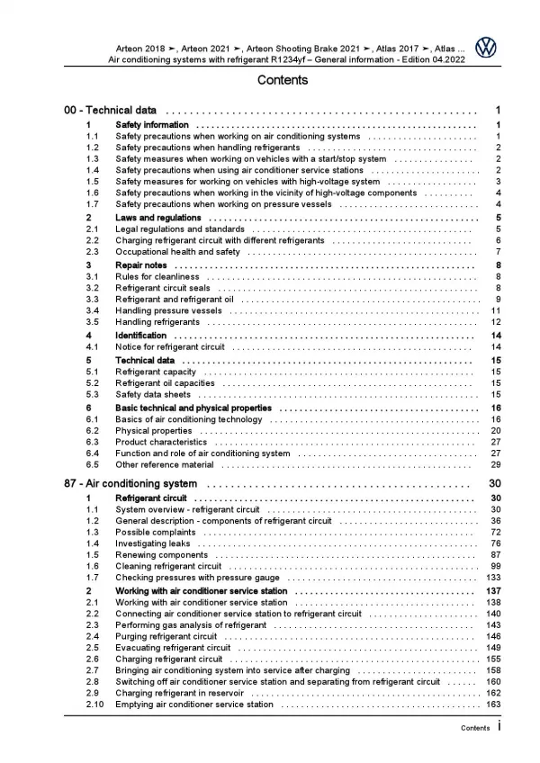 VW Golf 7 Sportsvan (14-18) air conditioning systems refrigerant R1234yf manual