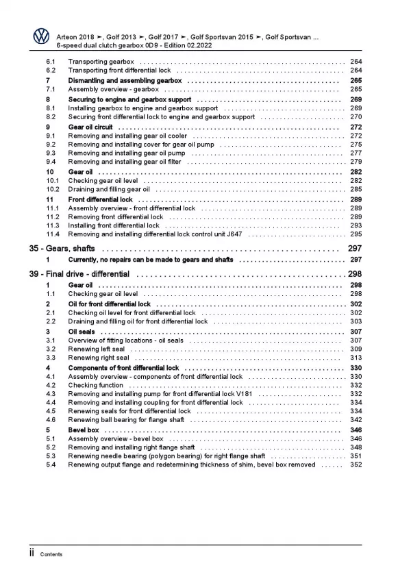 VW Golf 7 Sportsvan AM (14-18) 6 speed dual clutch gearbox 0D9 repair manual pdf