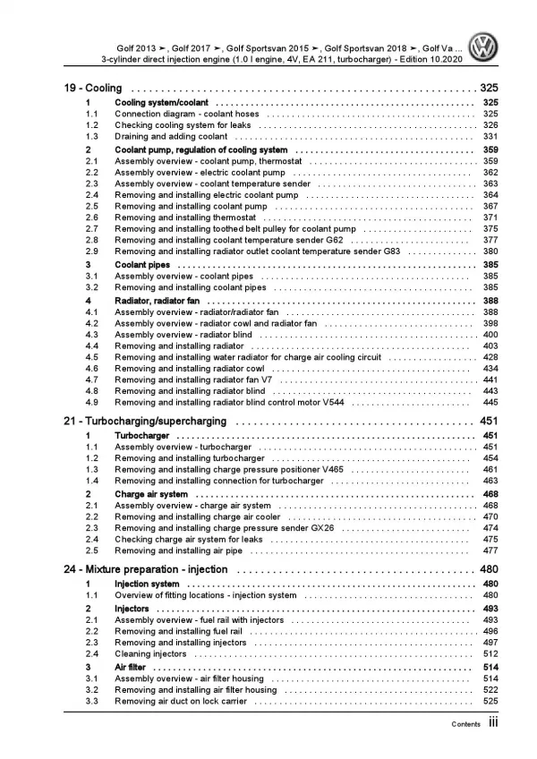 VW Golf 7 Sportsvan AM (14-18) 3-cyl. petrol engines 86-115 hp repair manual pdf