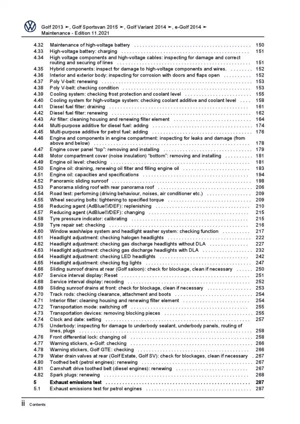 VW e-Golf 7 type BE1 2014-2017 maintenance repair workshop manual pdf file ebook