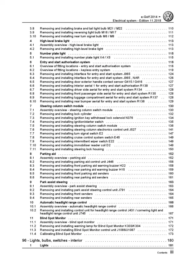 VW e-Golf 7 type BE1 2014-2017 electrical system repair workshop manual pdf