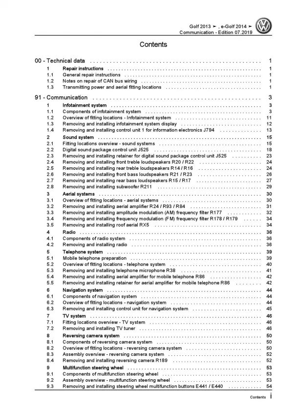 VW e-Golf 7 type BE1 2014-2017 communication radio navigation workshop manual