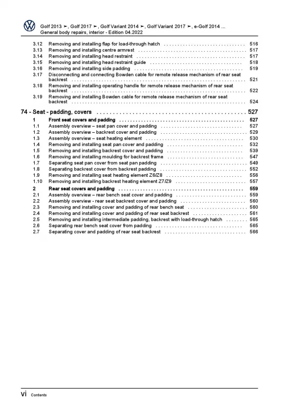 VW e-Golf 7 type BE1 BE2 (14-20) general body repairs interior repair manual pdf