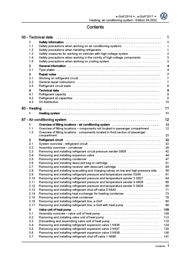 VW e-Golf 7 BE1 BE2 2014-2020 heating air conditioning system repair manual pdf