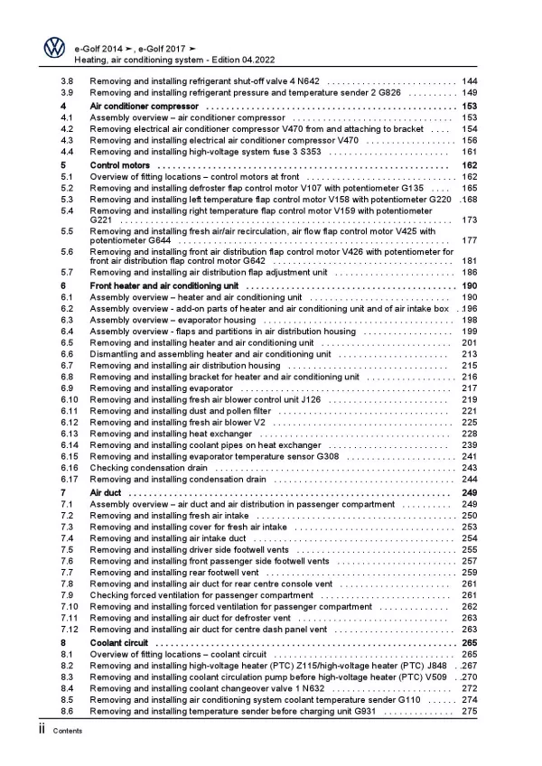 VW e-Golf 7 BE1 BE2 2014-2020 heating air conditioning system repair manual pdf