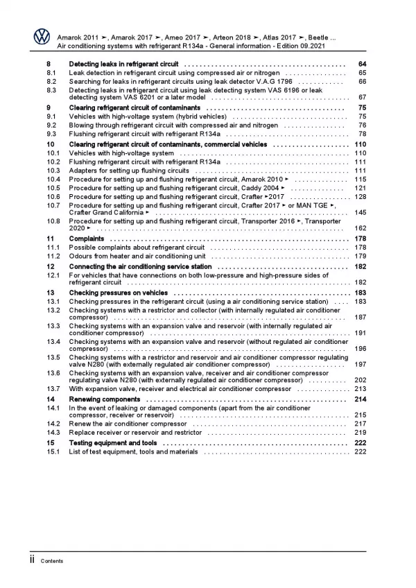 VW e-Golf 7 BE1 2014-2017 air conditioning systems refrigerant R134a manual pdf