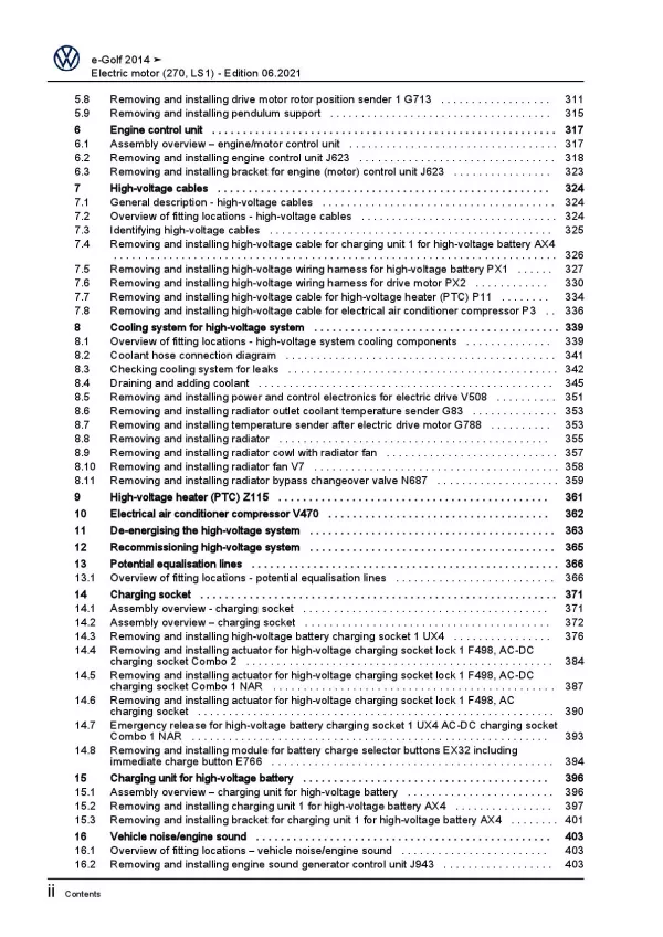 VW e-Golf 7 type BE1 2014-2017 electric drive 116 hp repair workshop manual pdf