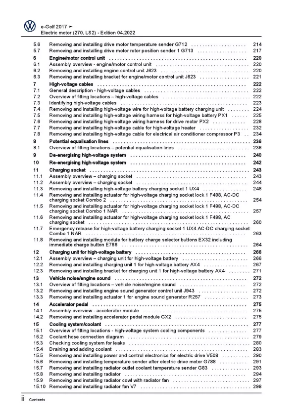 VW e-Golf 7 BE2 2017-2020 electric drive 115-136 hp repair workshop manual pdf