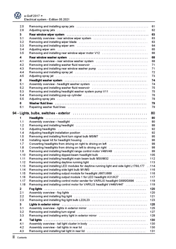 VW e-Golf 7 type BE1 2017-2020 electrical system repair workshop manual pdf