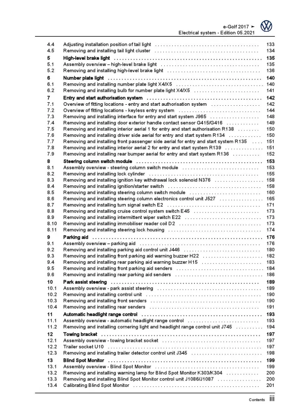 VW e-Golf 7 type BE1 2017-2020 electrical system repair workshop manual pdf