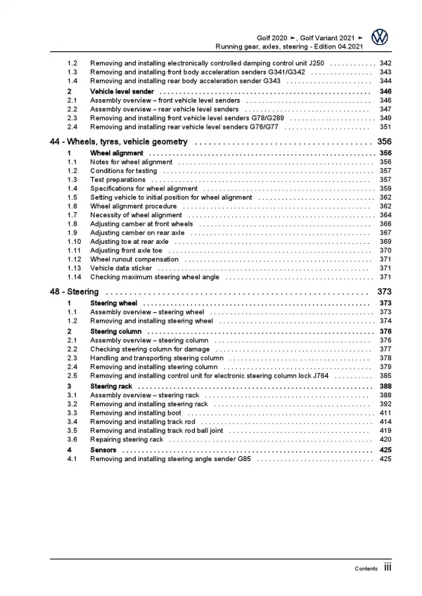 VW Golf 8 CD from 2019 running gear axles steering repair workshop manual pdf