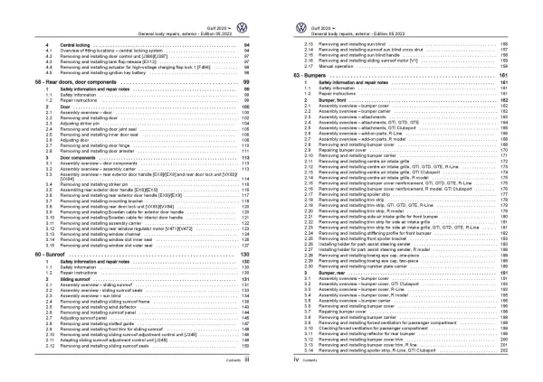 VW Golf 8 CD from 2019 general body repairs exterior repair workshop manual pdf