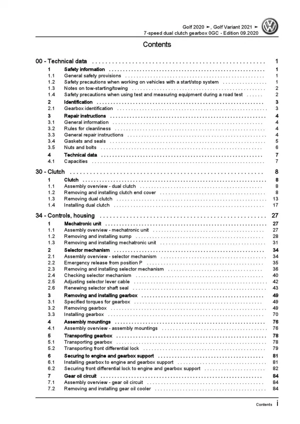 VW Golf 8 CD (19>) 7 speed dual clutch gearbox 0GC repair workshop manual pdf