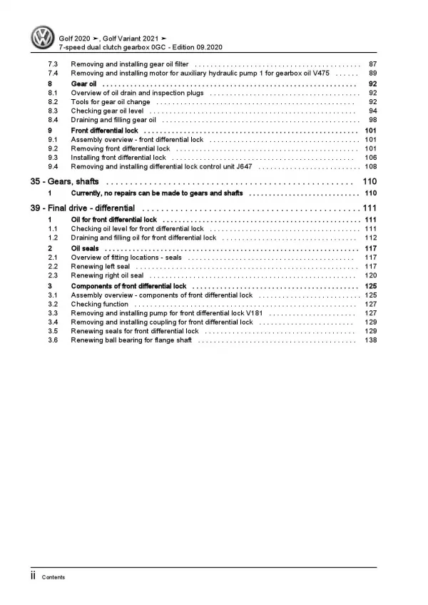 VW Golf 8 CD (19>) 7 speed dual clutch gearbox 0GC repair workshop manual pdf