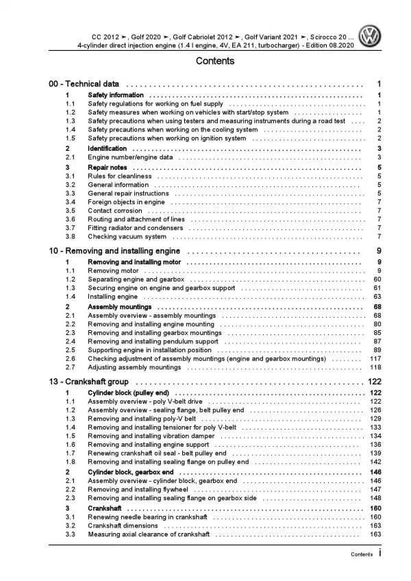 VW Golf 8 CD from 2019 4-cyl. 1.4l petrol engines 125-150 hp repair manual pdf