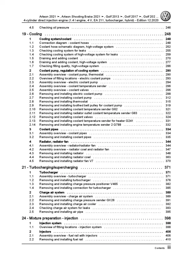 VW Golf 8 CD from 2019 4-cyl. 1.4l petrol engines 150-156 hp repair manual pdf