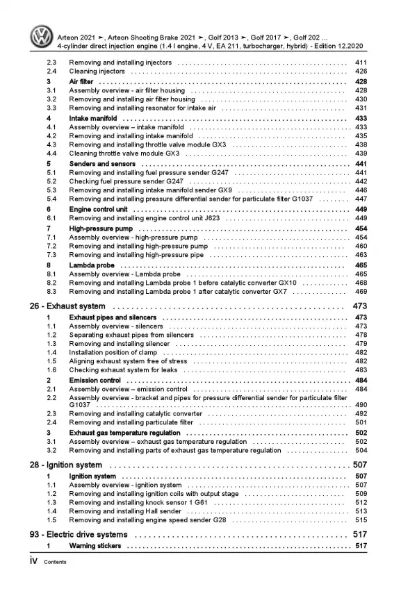 VW Golf 8 CD from 2019 4-cyl. 1.4l petrol engines 150-156 hp repair manual pdf