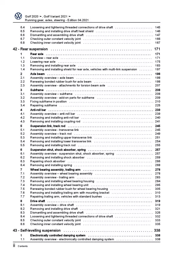 VW Golf 8 Variant CG from 2020 running gear axles steering repair manual pdf