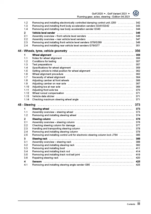 VW Golf 8 Variant CG from 2020 running gear axles steering repair manual pdf