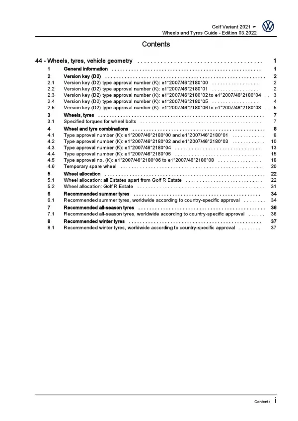 VW Golf 8 Variant type CG from 2020 wheels and tyres repair workshop manual pdf