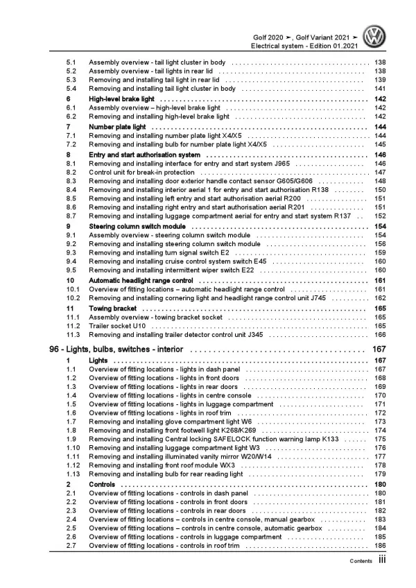 VW Golf 8 Variant type CG from 2020 electrical system repair workshop manual pdf