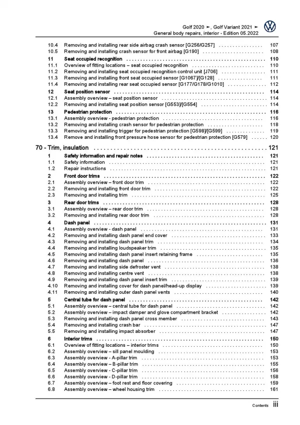 VW Golf 8 Variant CG from 2020 general body repairs interior repair manual pdf