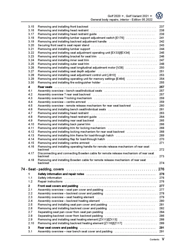 VW Golf 8 Variant CG from 2020 general body repairs interior repair manual pdf