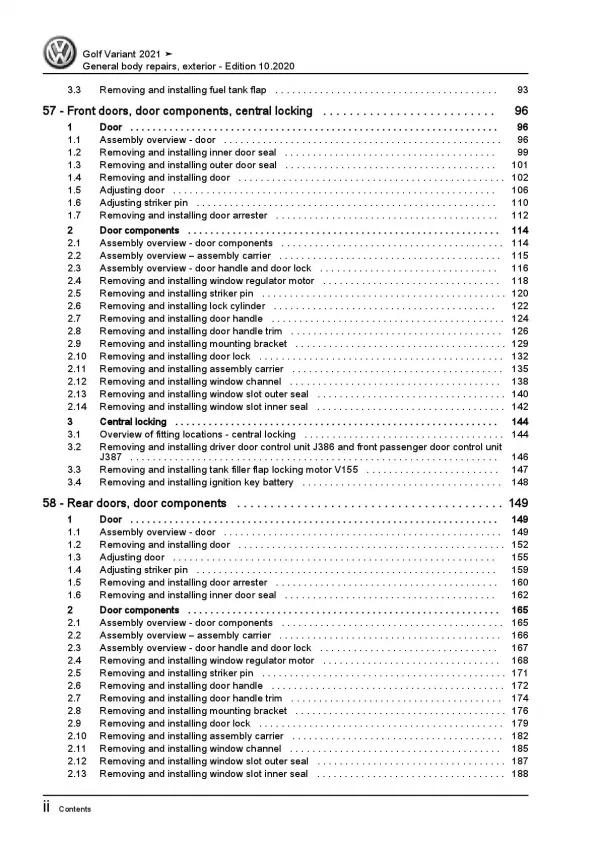 VW Golf 8 Variant CG from 2020 general body repairs exterior workshop manual pdf