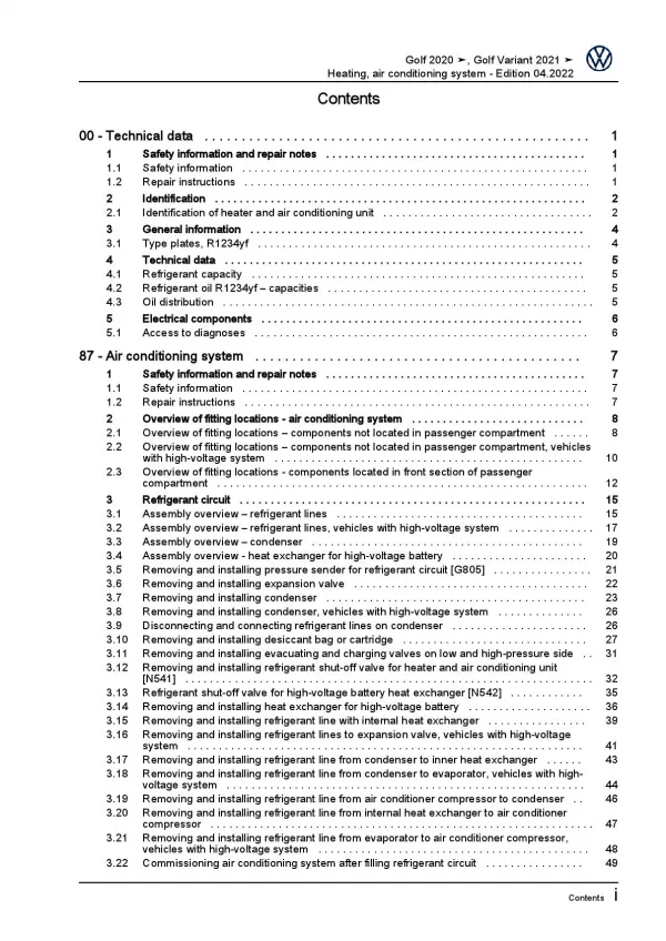 VW Golf 8 Variant CG from 2020 heating air conditioning system repair manual pdf