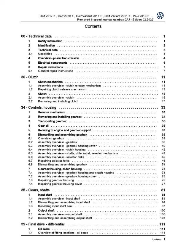 VW Golf 8 Variant CG (20>) removed 6 speed manual gearbox 0AJ repair manual pdf