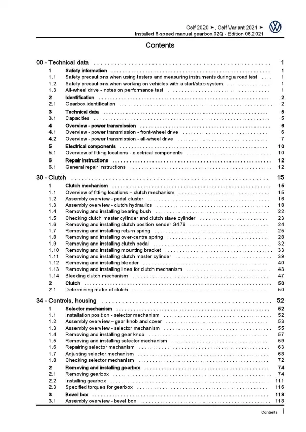 VW Golf 8 Variant CG (20>) installed 6 speed manual gearbox 02Q repair manual