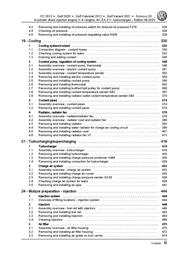 VW Golf 8 Variant CG (20>) 4-cyl. petrol engines 125-150 hp repair manual pdf