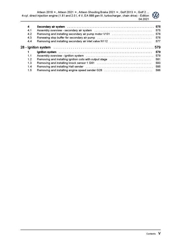 VW Golf 8 Variant CG from 2020 4-cyl. petrol engines 179-110 hp repair manual