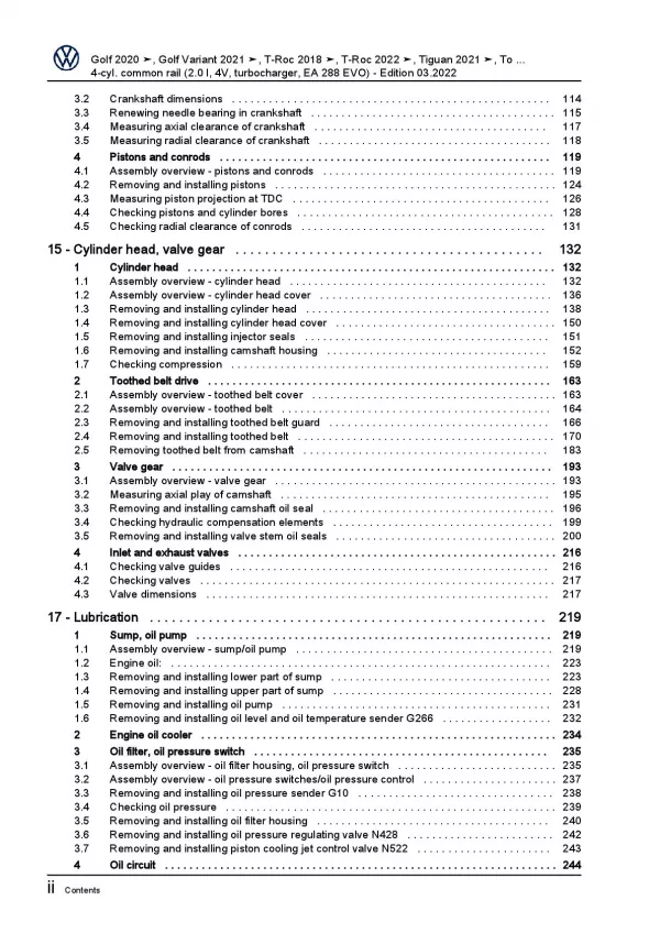 VW Golf 8 Variant CG from 2020 4-cyl. diesel engines 115-200 HP repair manual