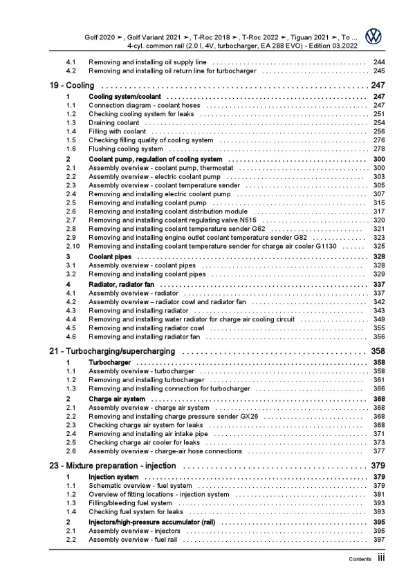 VW Golf 8 Variant CG from 2020 4-cyl. diesel engines 115-200 HP repair manual