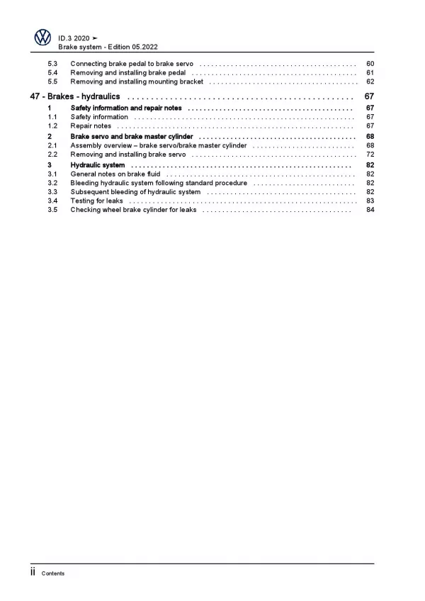 VW ID.3 type E11 from 2019 brake systems repair workshop manual pdf ebook